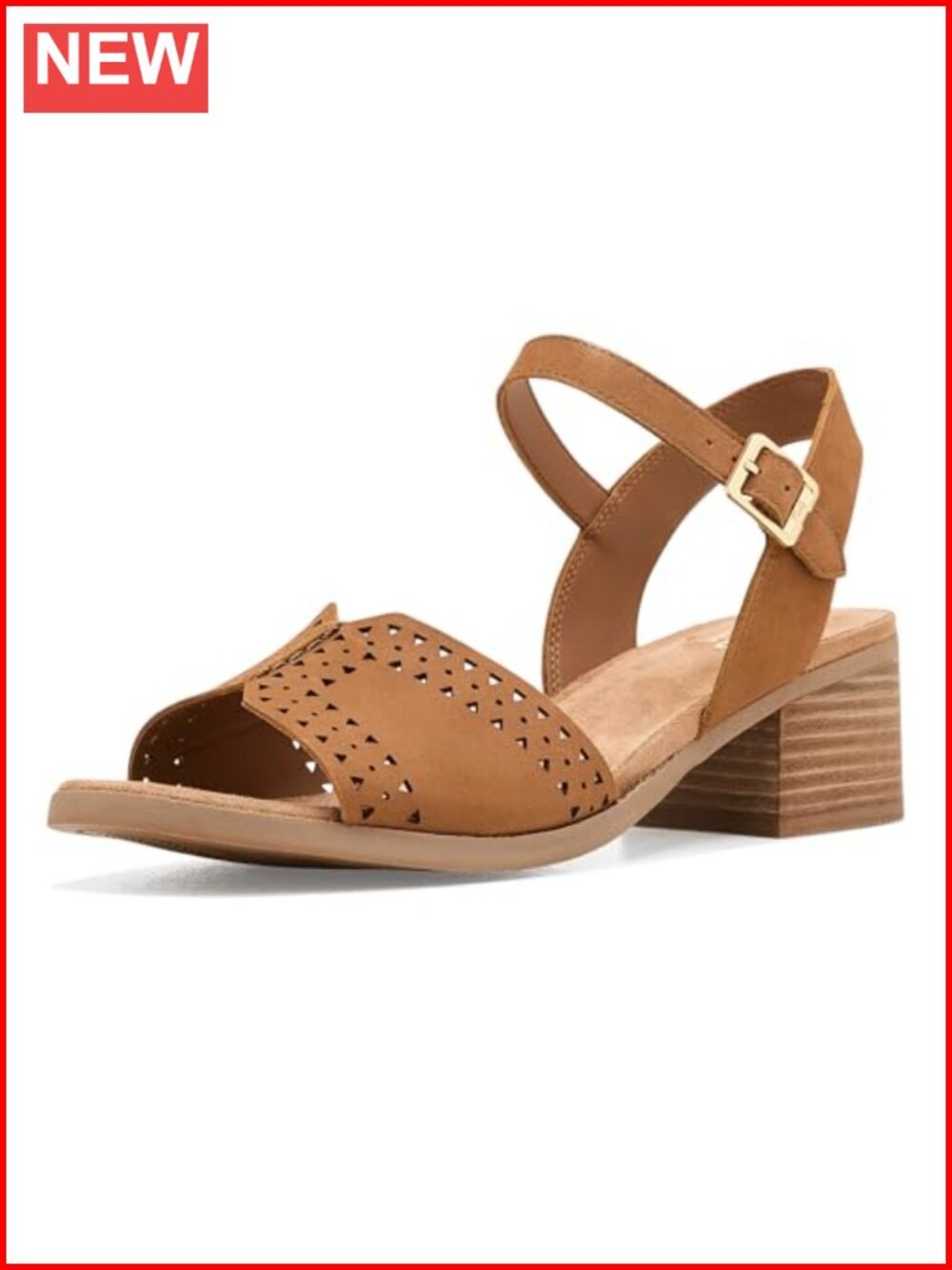 TOMS Eloise Leather Heeled Sandals Block Heel Square Toe Buckle